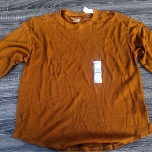 Time and Tru Men's Long-Sleeve Waffle Knit Shirt - Rust